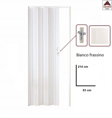 Porta a soffietto in PVC bianca legno frassino scorrevole 83x214 cm su misura