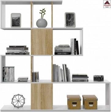 Mobile Libreria moderna bianca legno rovere scaffale divisorio mensole soggiorno