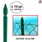 PZ 10 - Paletti in ferro per recinzione palo pali paletto a T 30x30 verde 200 h