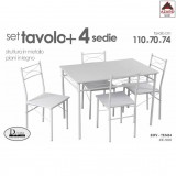 Set tavolo con 4 sedie cucina da pranzo bianco moderno in legno e metallo