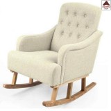 Poltrona a dondolo in tessuto beige sedia legno relax imbottita oscillante