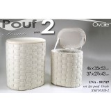 Set 2 pezzi cesta portabiancheria pouf in tessuto ovale bianco design