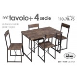 Set tavolo + 4 sedie struttura in metallo piani in legno 110x70x75 cm - 751080