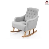 Sedia poltrona dondolo relax design moderno in tessuto grigio gambe in legno