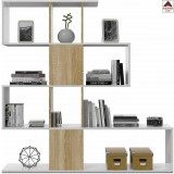 Mobile Libreria moderna bianca legno rovere scaffale divisorio mensole soggiorno