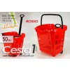 Carrello spesa trolley in plastica cestino rosso con ruote e manico telescopico